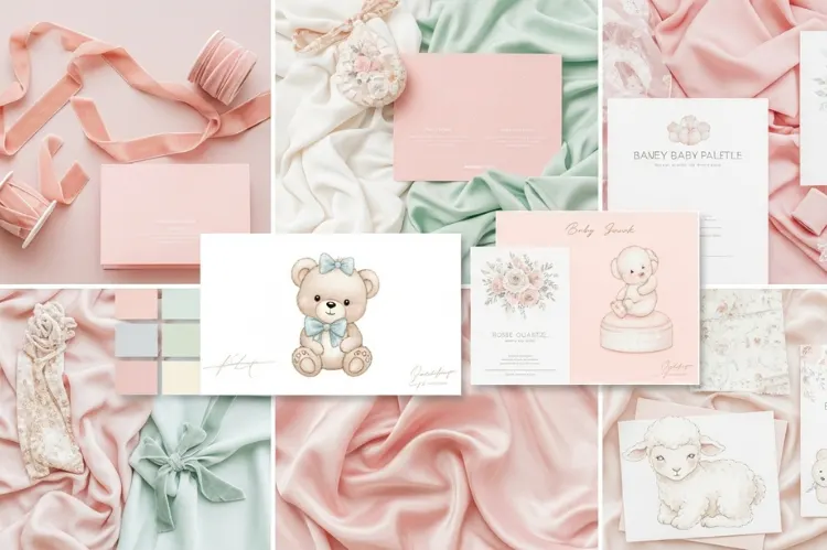 A baby shower color palette mood board with pastel pinks.
