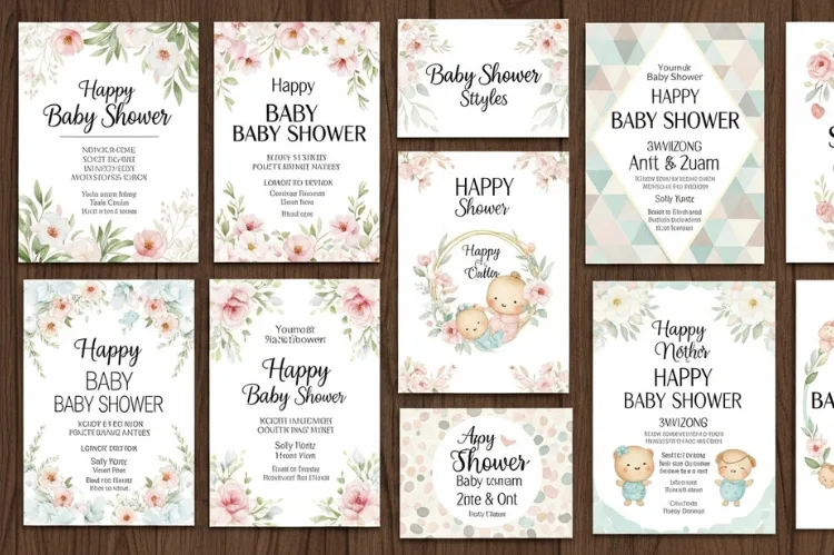 A collection of unique baby shower invitation styles.