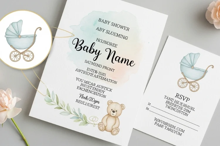 A zoomed-in shot of a baby shower invite highlighting clear layout sections.